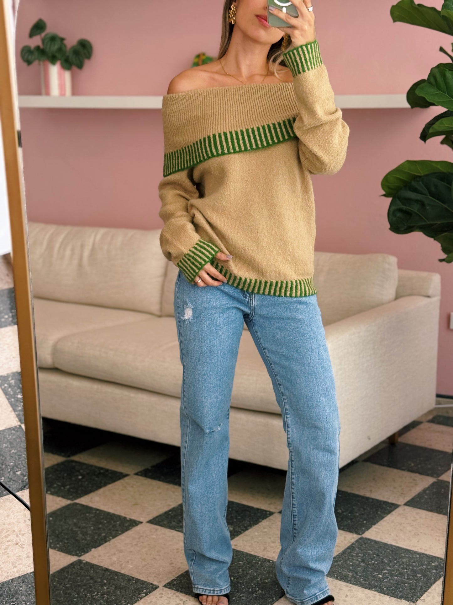 Off Shoulder Slouchy Sweater
