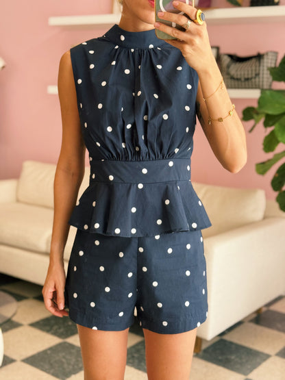 Navy Polka Dot Short Set