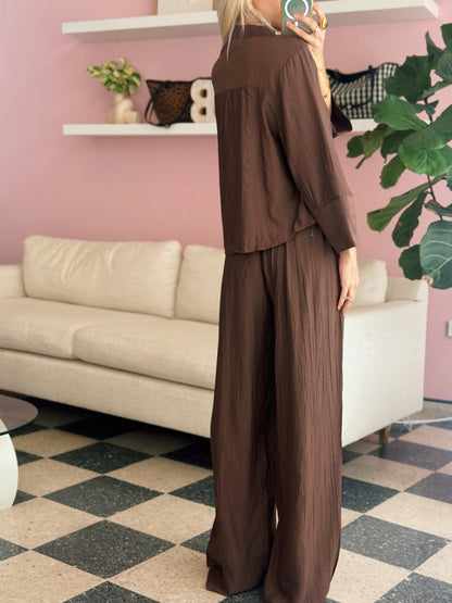 Brown Oversized Fit Pants Set