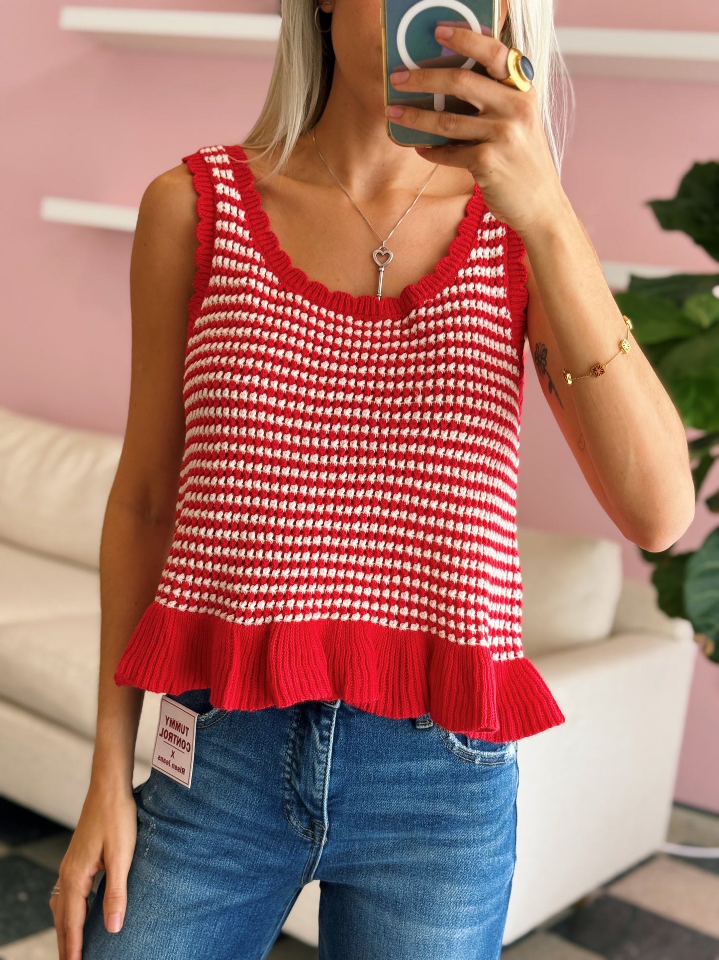 Red Knit Sweater Top