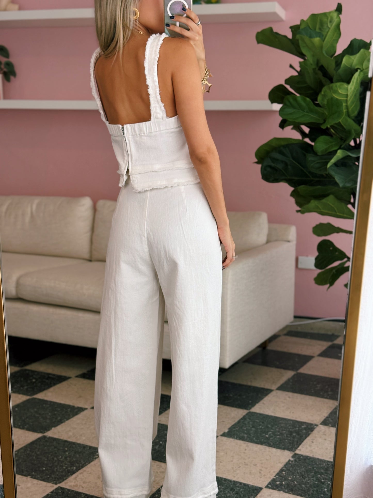 Frayed Seam Crop Top & Pants Set