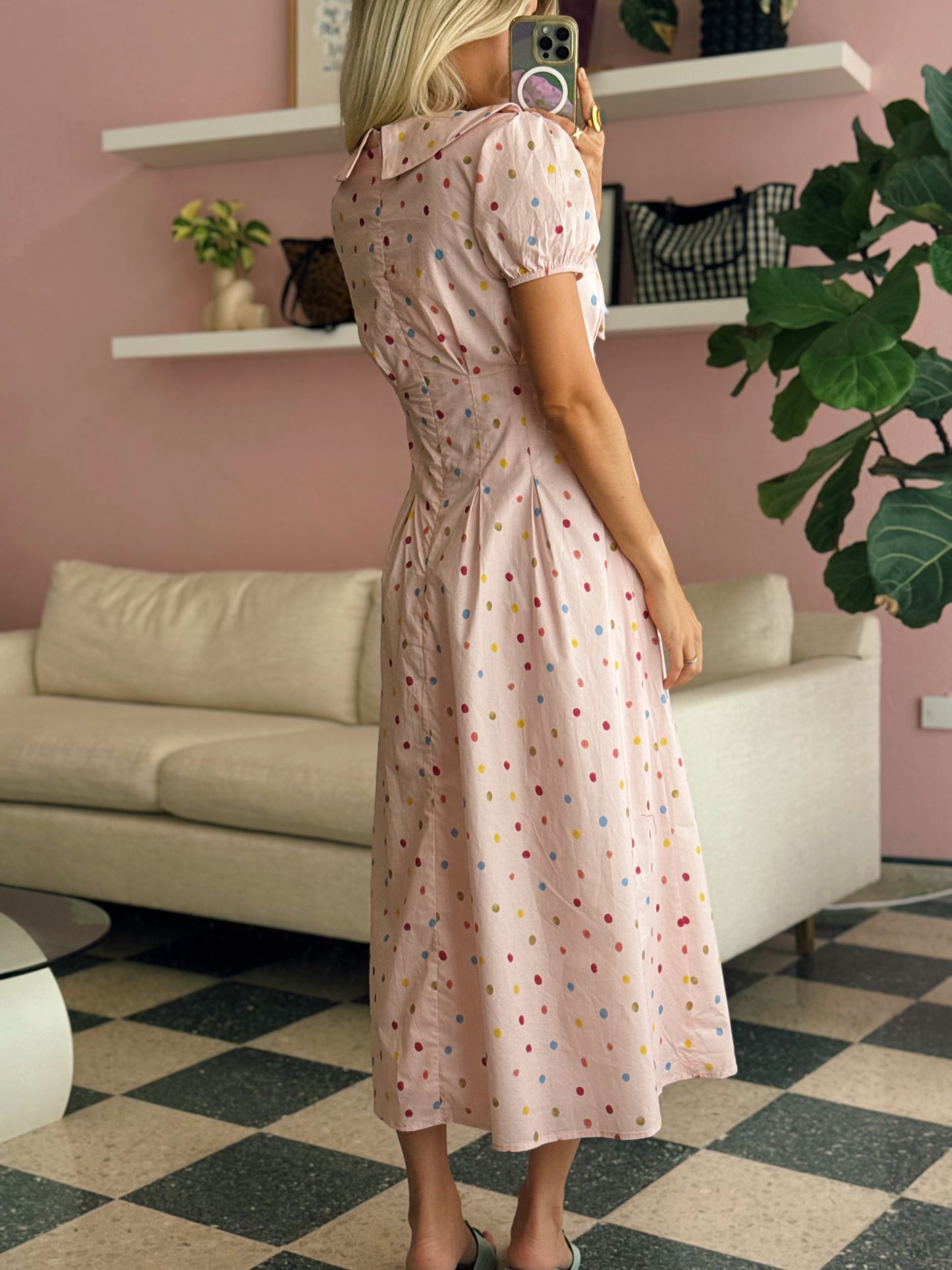 Polka Dot Collar Midi Dress