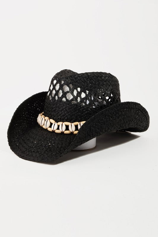 Shell Straw Cowboy Hat - Black