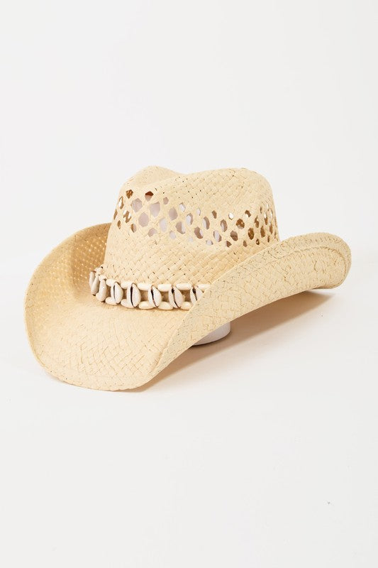 Shell Straw Cowboy Hat - Beige