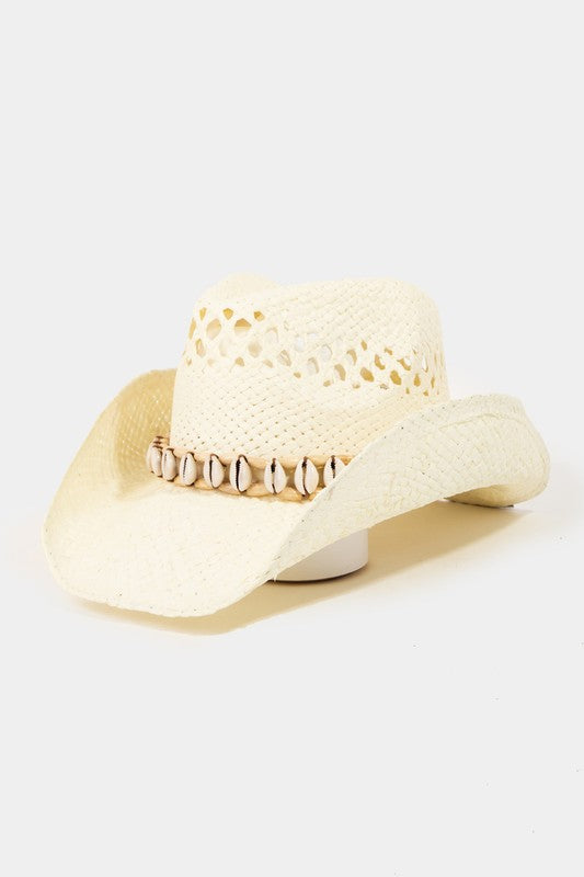 Shell Straw Cowboy Hat - Ivory