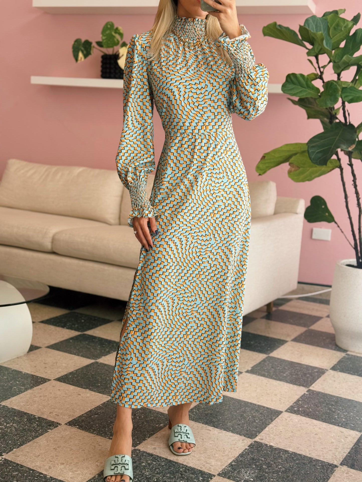 Retro Green Yellow Dress