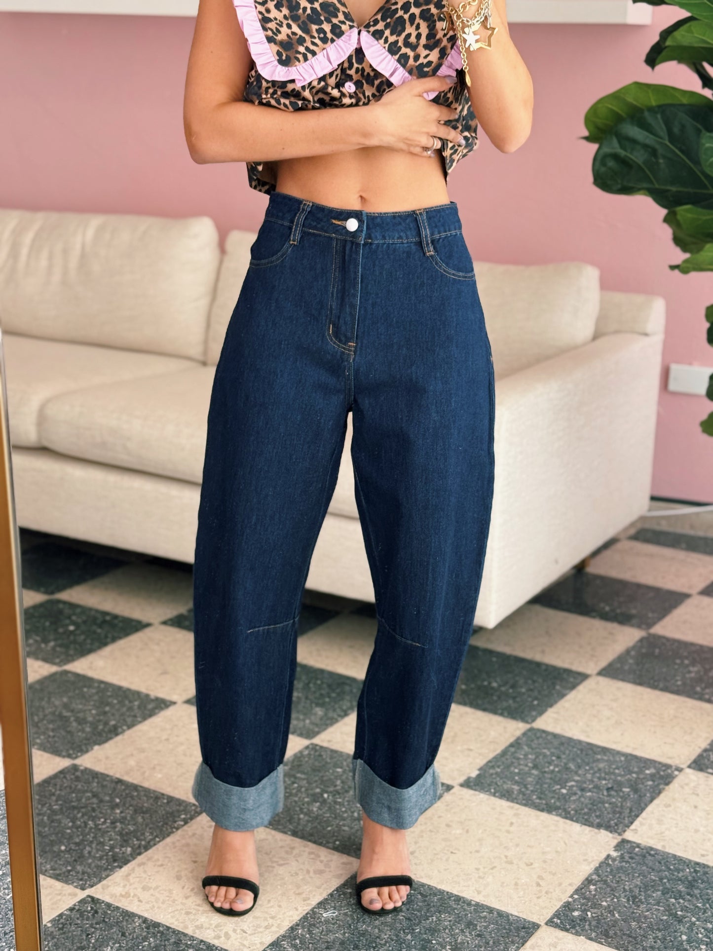 Roll-up Barrel Denim Pants
