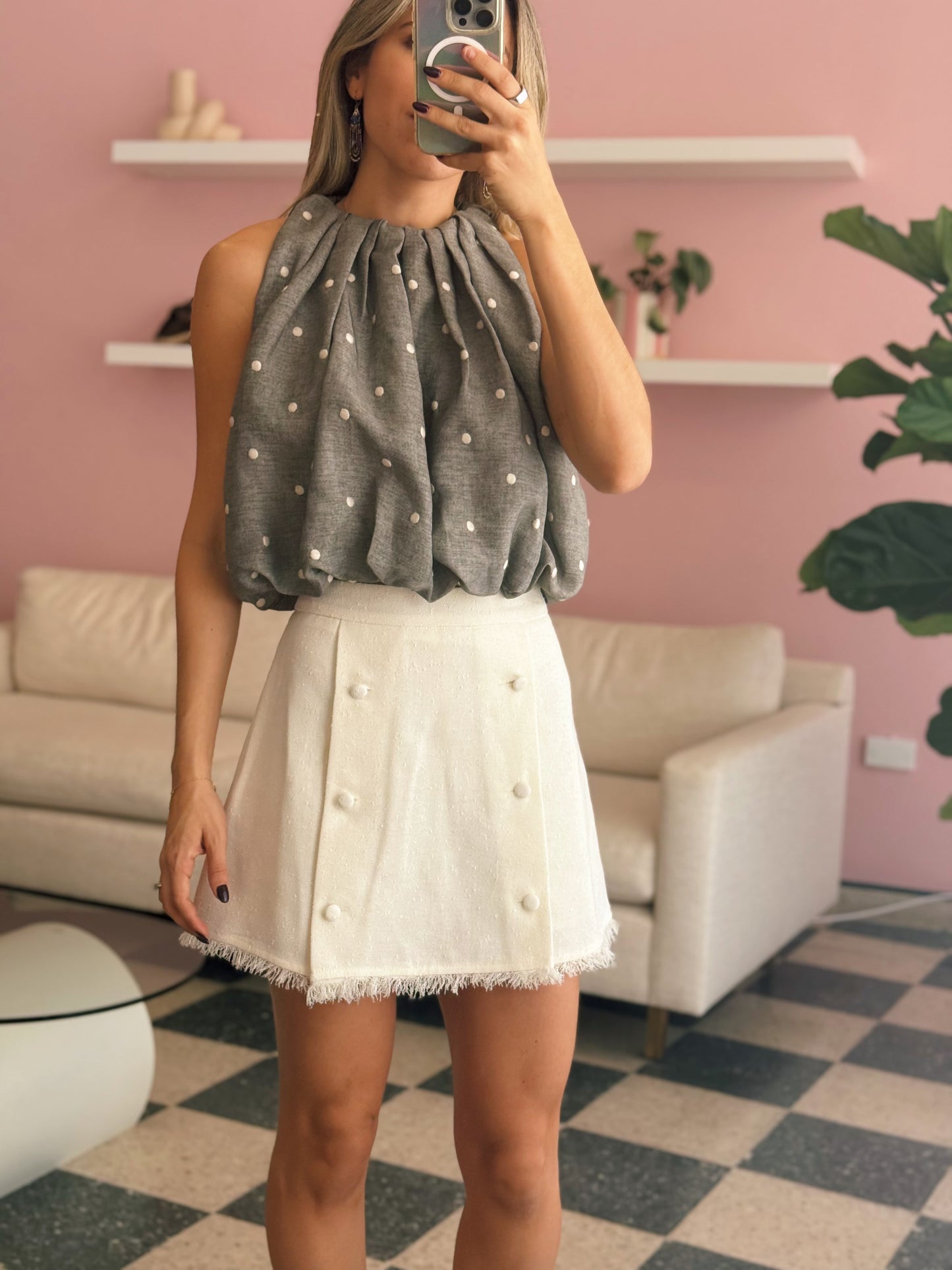 Polka Dot Grey Top