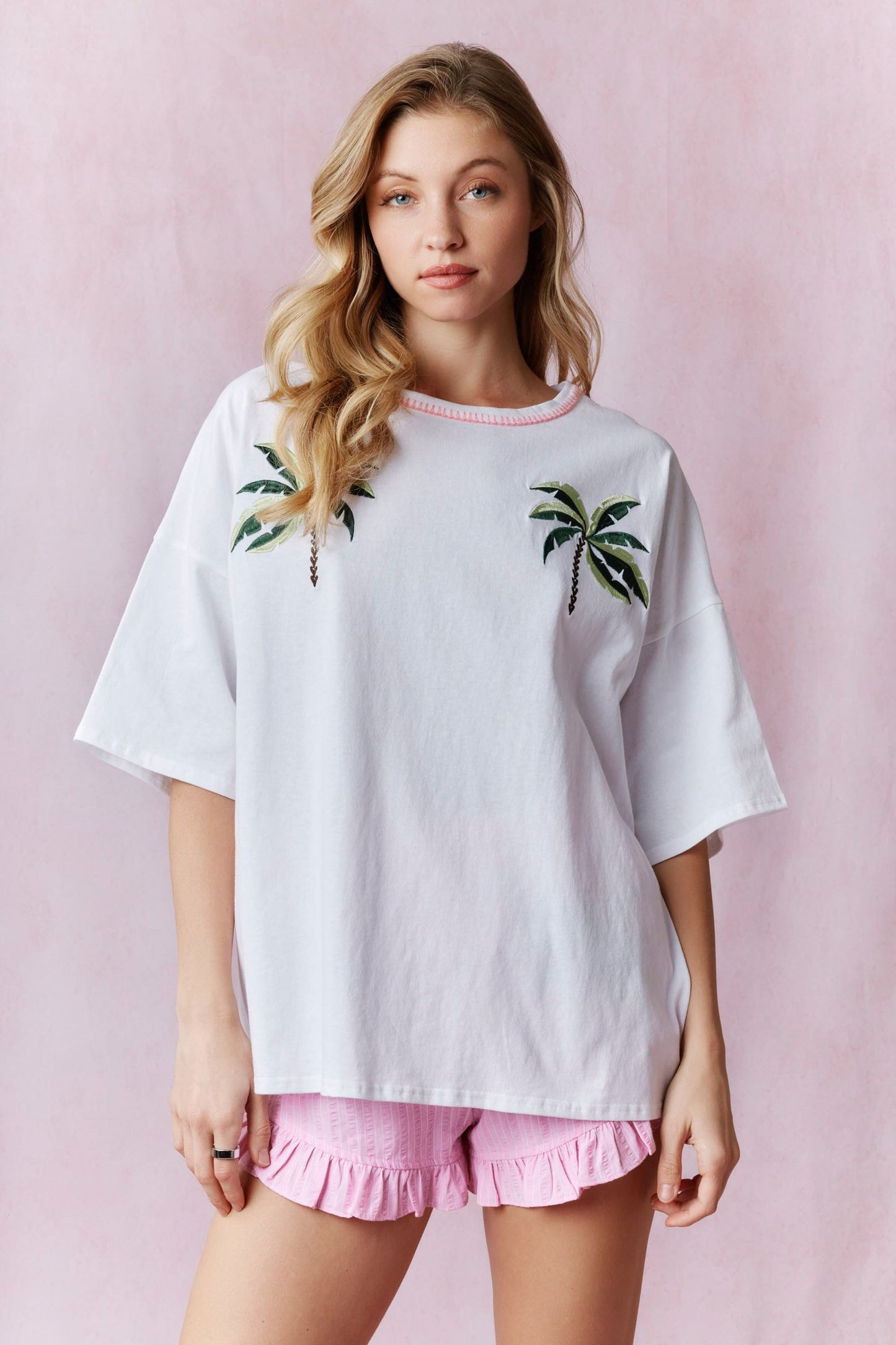 Oversized Embroidered Palm Shirt