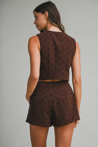Polka Dot Sleeveless Crop Top And Shorts Set