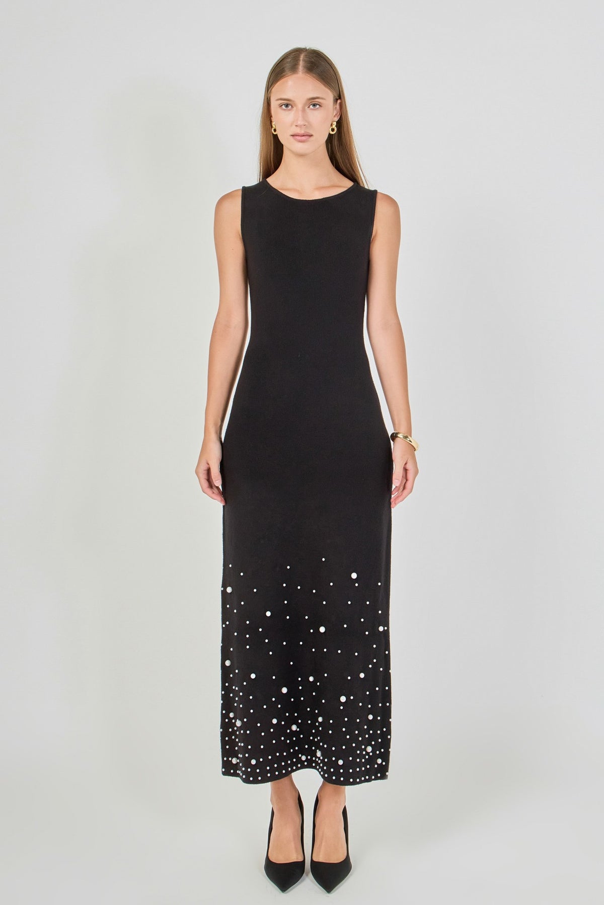 Pearl Embellished Knit Maxi Dress