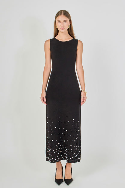Pearl Embellished Knit Maxi Dress
