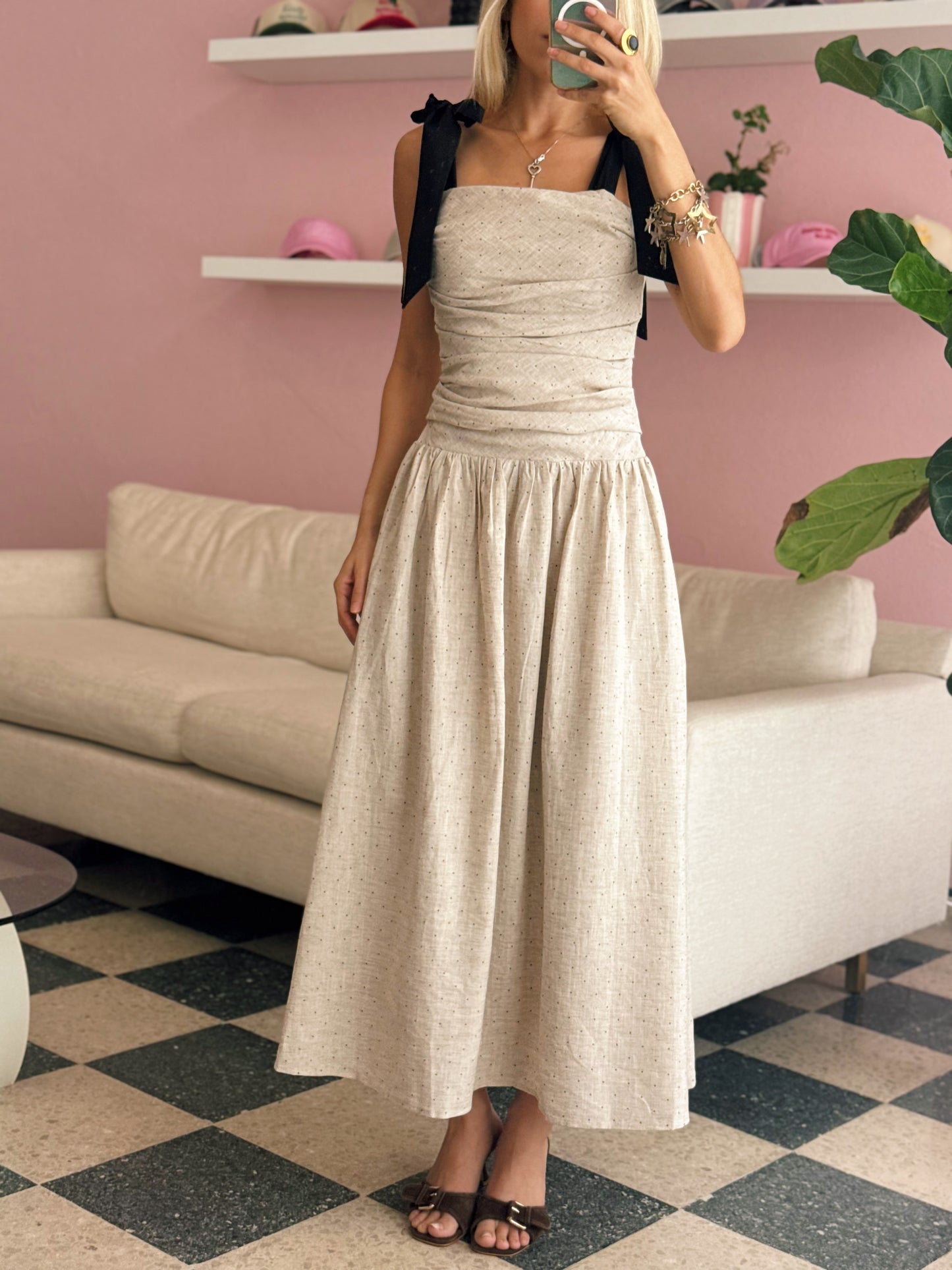 Blakely Pin Dot Tie Strap Dress