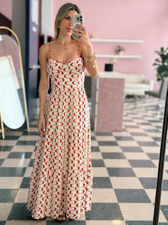 Linen Abstract Red Dress - Made in Brazil