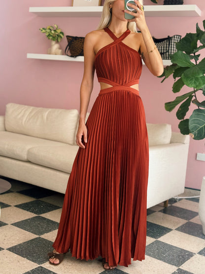 Vera Cutout High-Neck Satin Maxi Dress