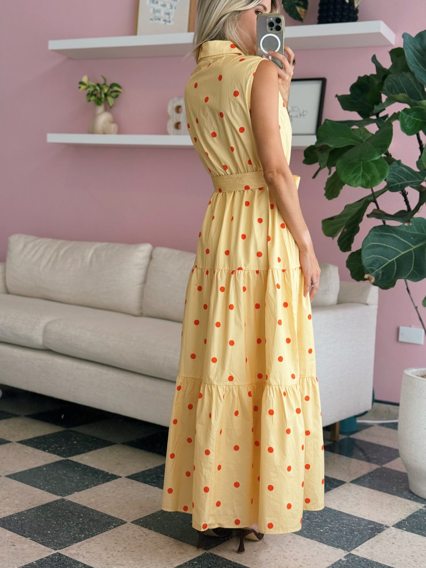 Yellow Orange Polka Maxi Dress