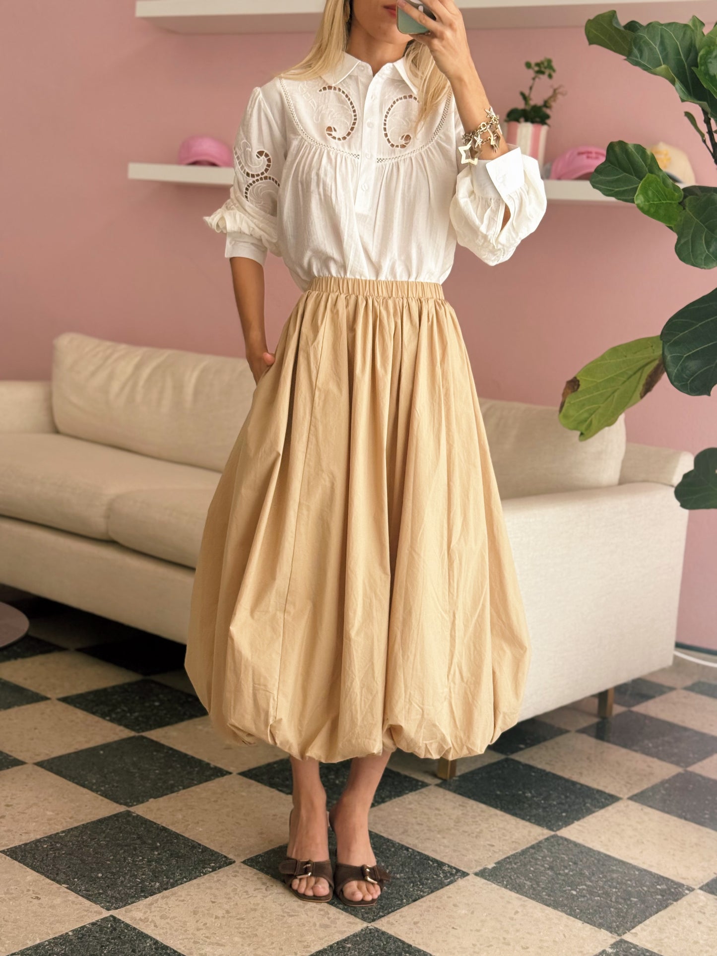 Taupe Bubble Midi Skirt