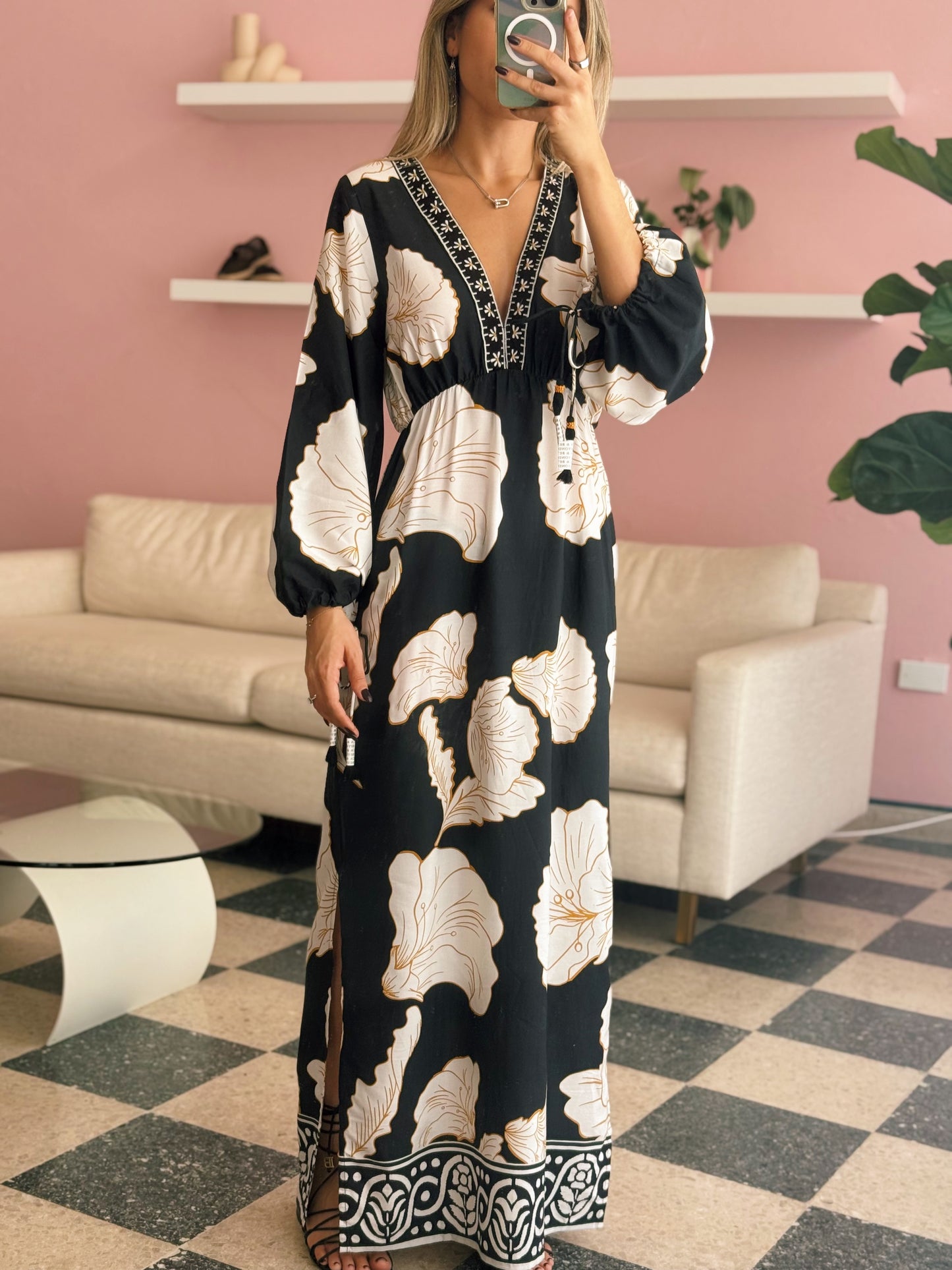 Black Floral Dress - Made in India