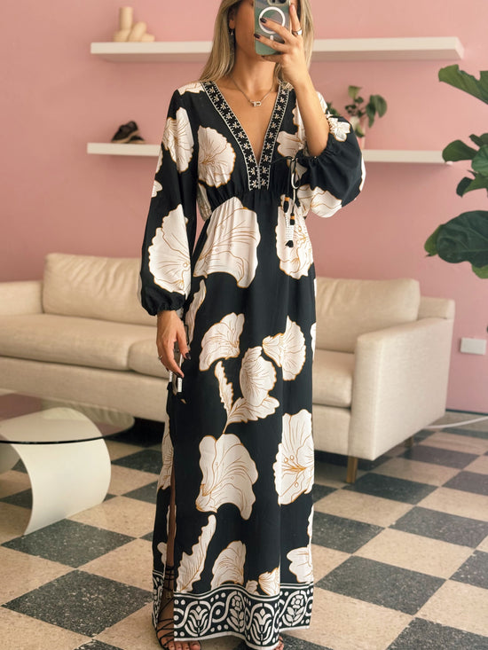 Black Floral Dress - Made in India