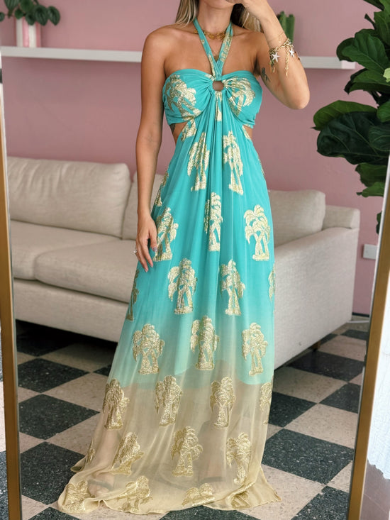 Blue Palm Maxi Dress - Made in India