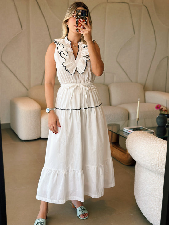 White Ruffled Midi Dress