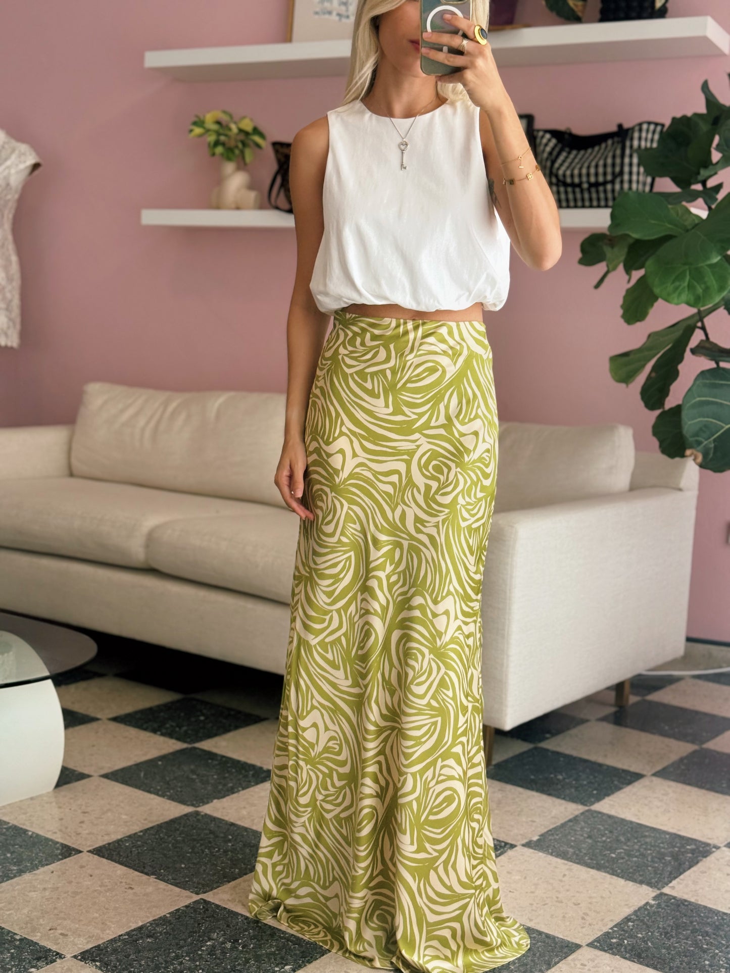 Green Slip Maxi Skirt