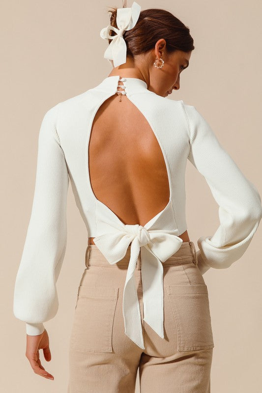 Open Back Bow White Top