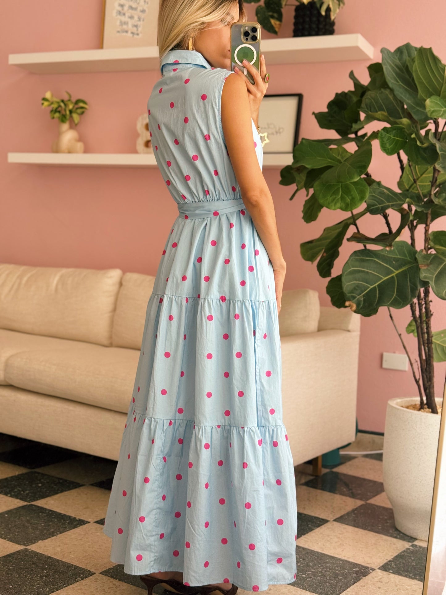 Blue Pink Polka Maxi Dress