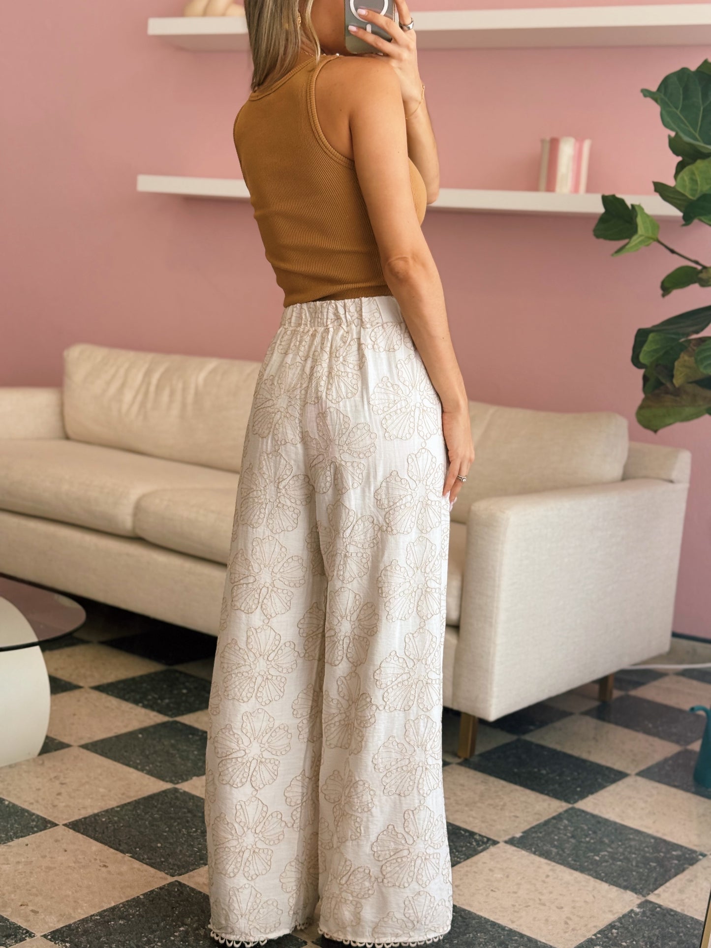 Embroidered White Pants