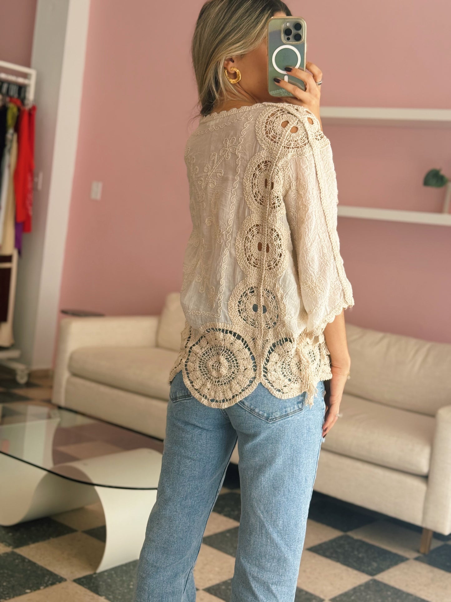 One Size Ivory Crochet Blouse