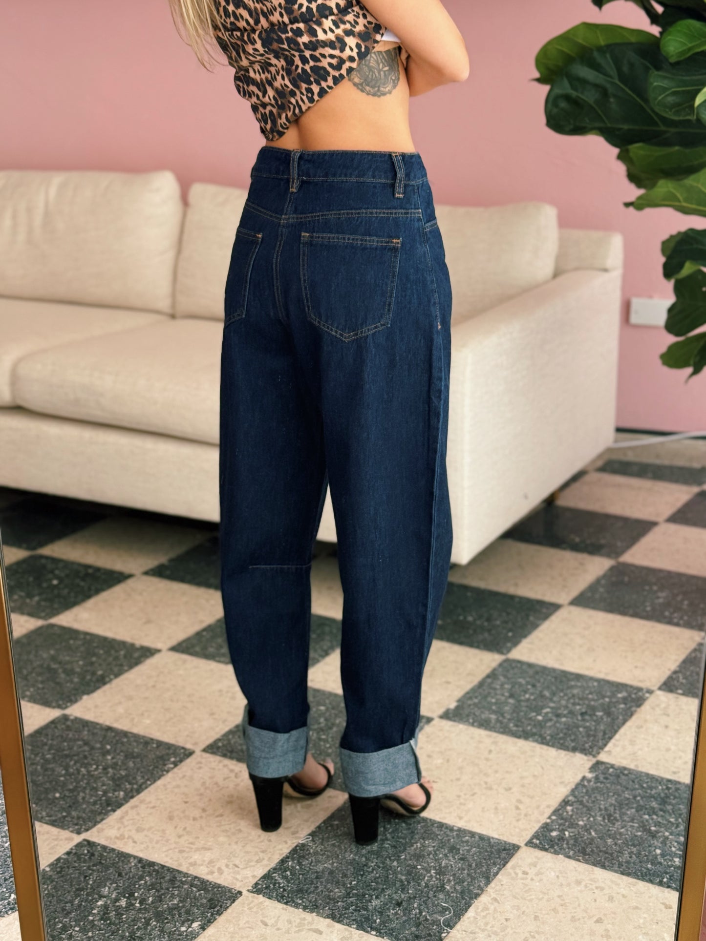 Roll-up Barrel Denim Pants