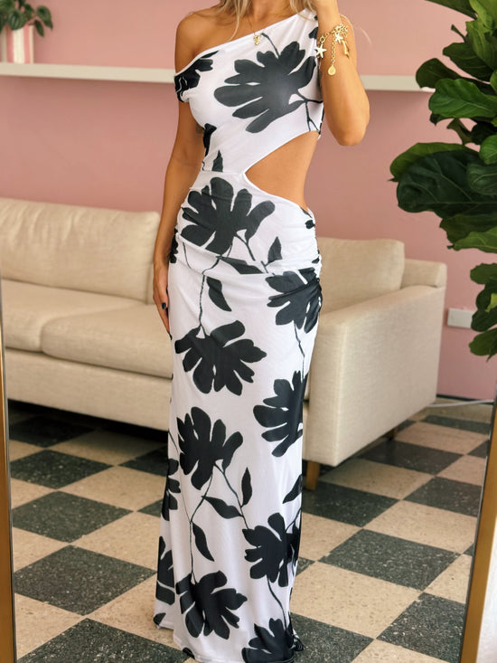 Asymmetrical Mesh Maxi Dress