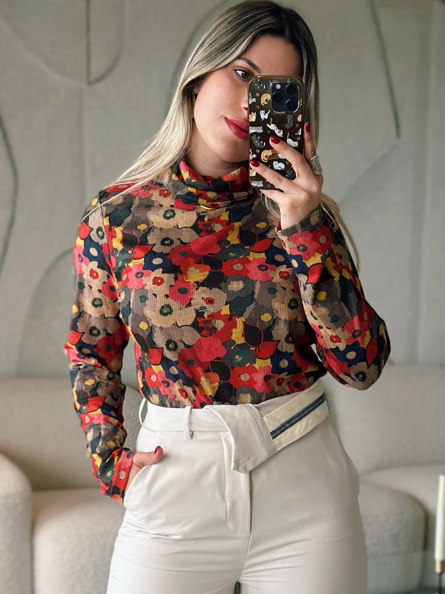 Flower Turtle Neck Top