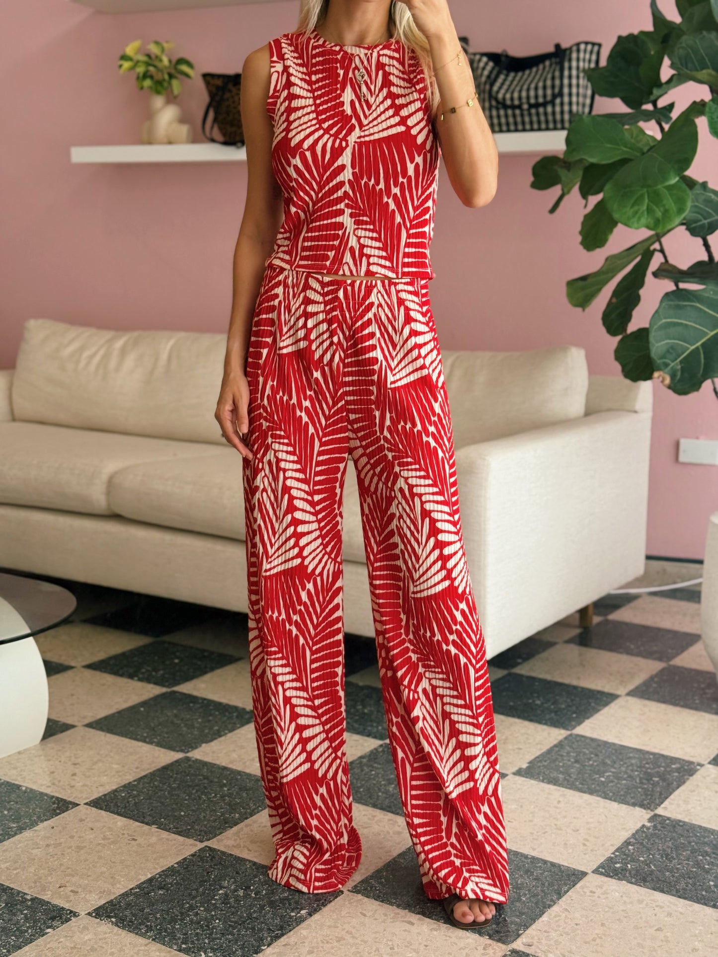 Red Top & Wide Pant Set