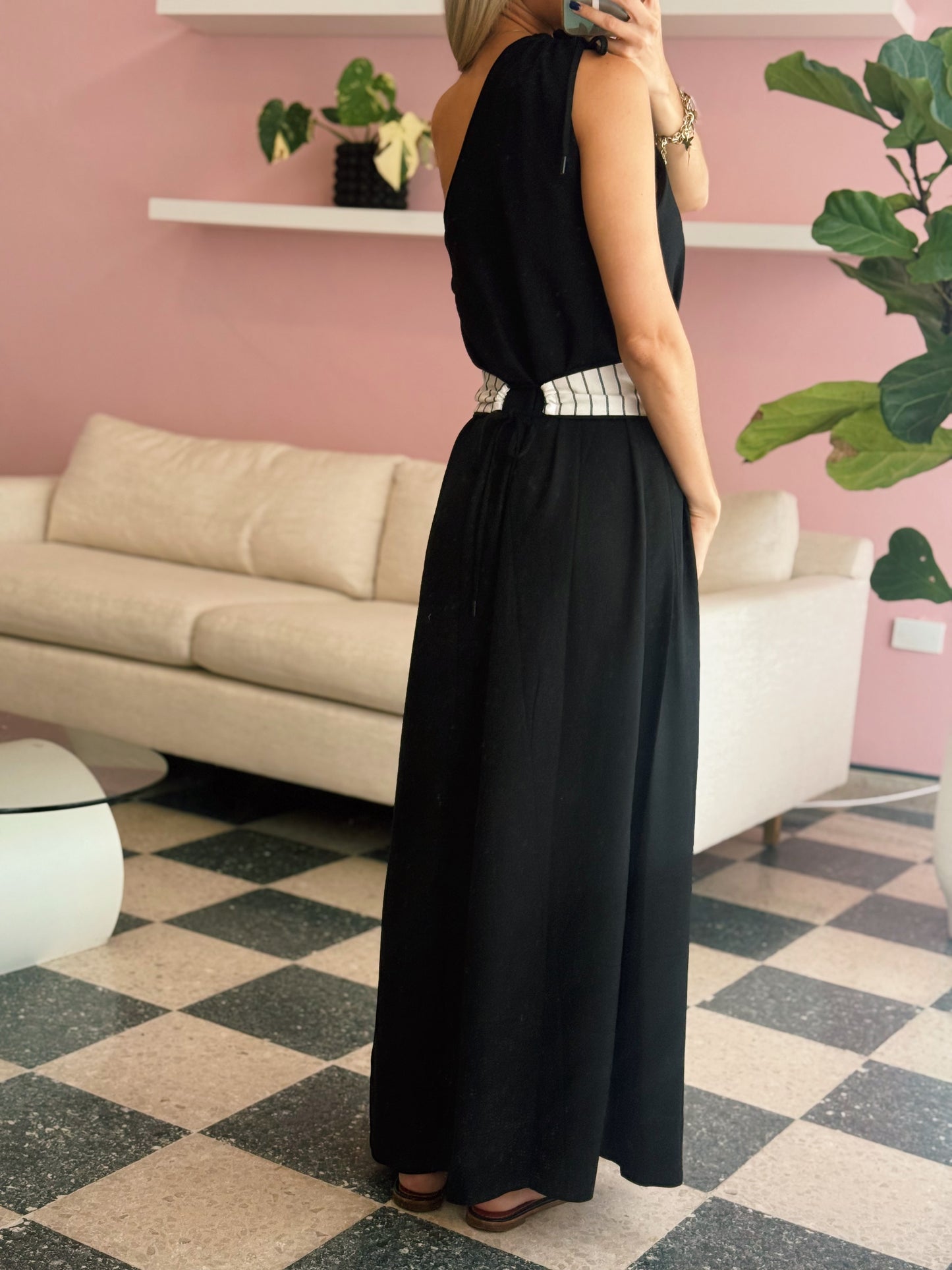 Black Embroidered Belt Dress - Dress To