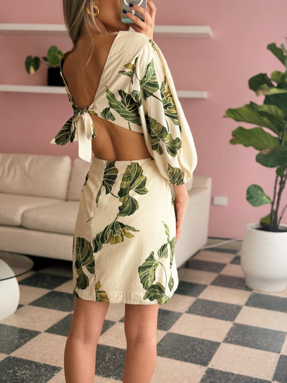 Leaf Linen Mini Dress - Dress To