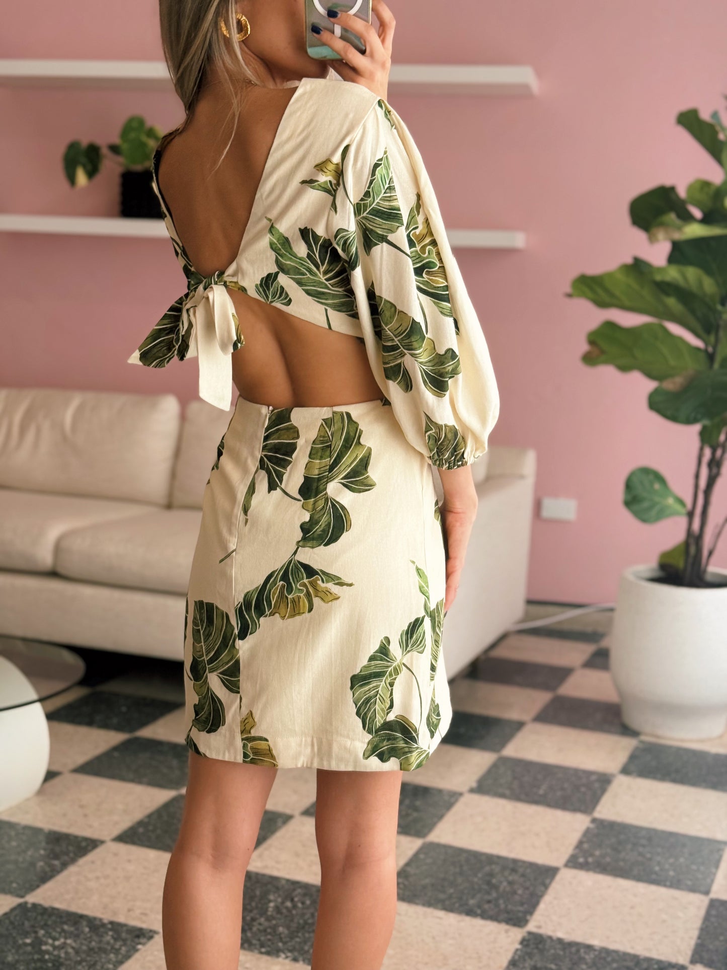 Leaf Linen Mini Dress - Dress To