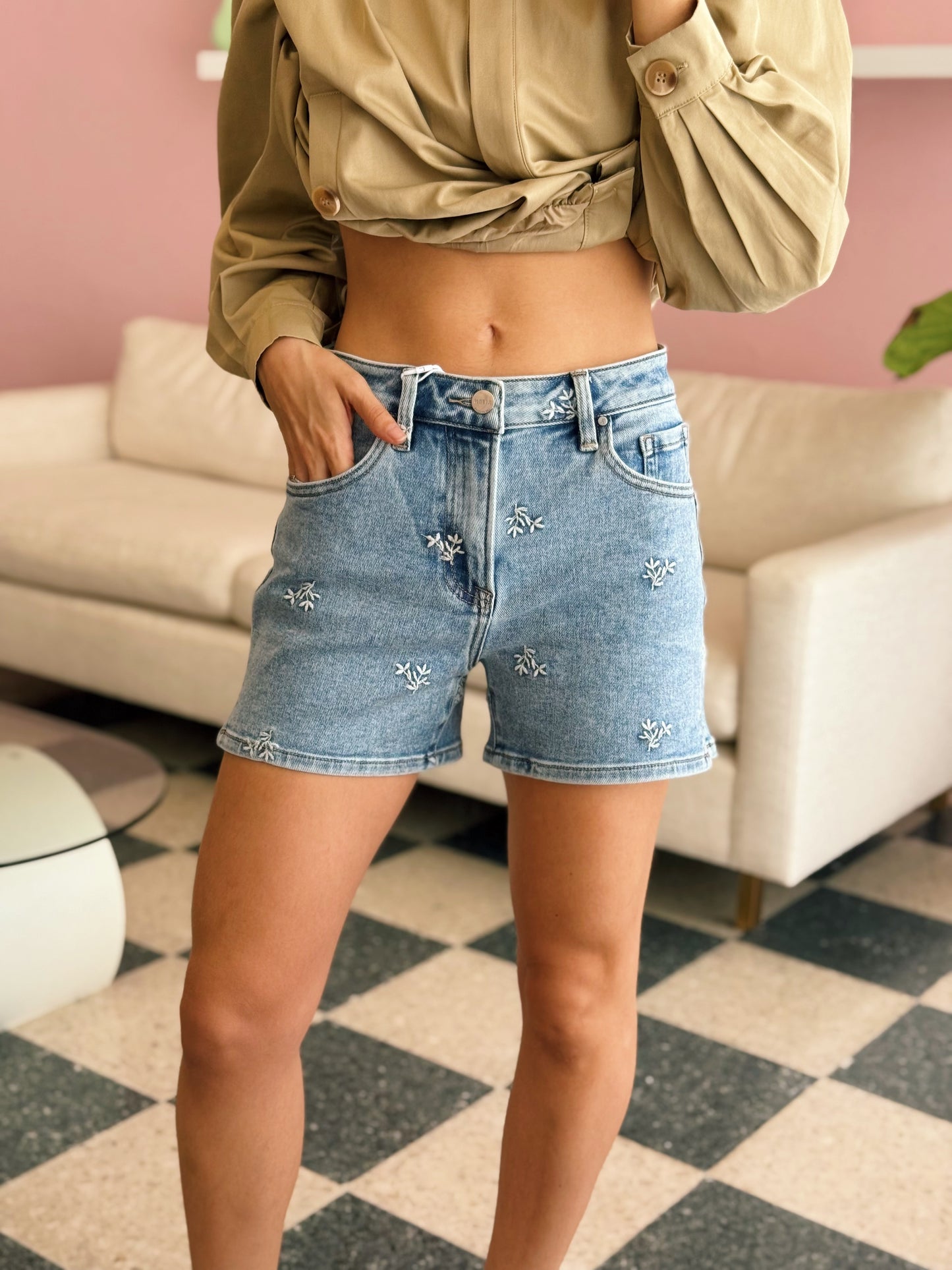 Embroidered Floral Shorts