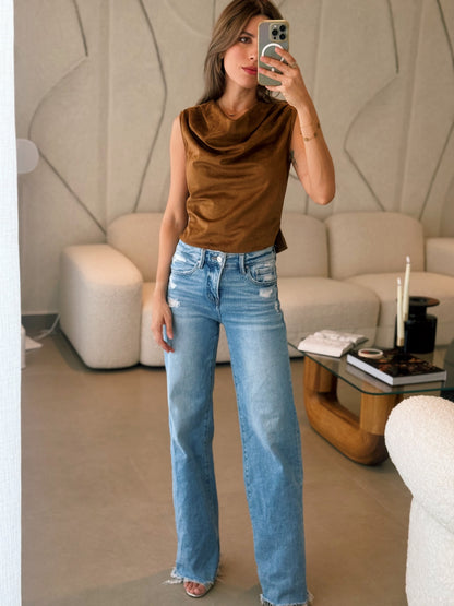 Brown Suede Cowl Top