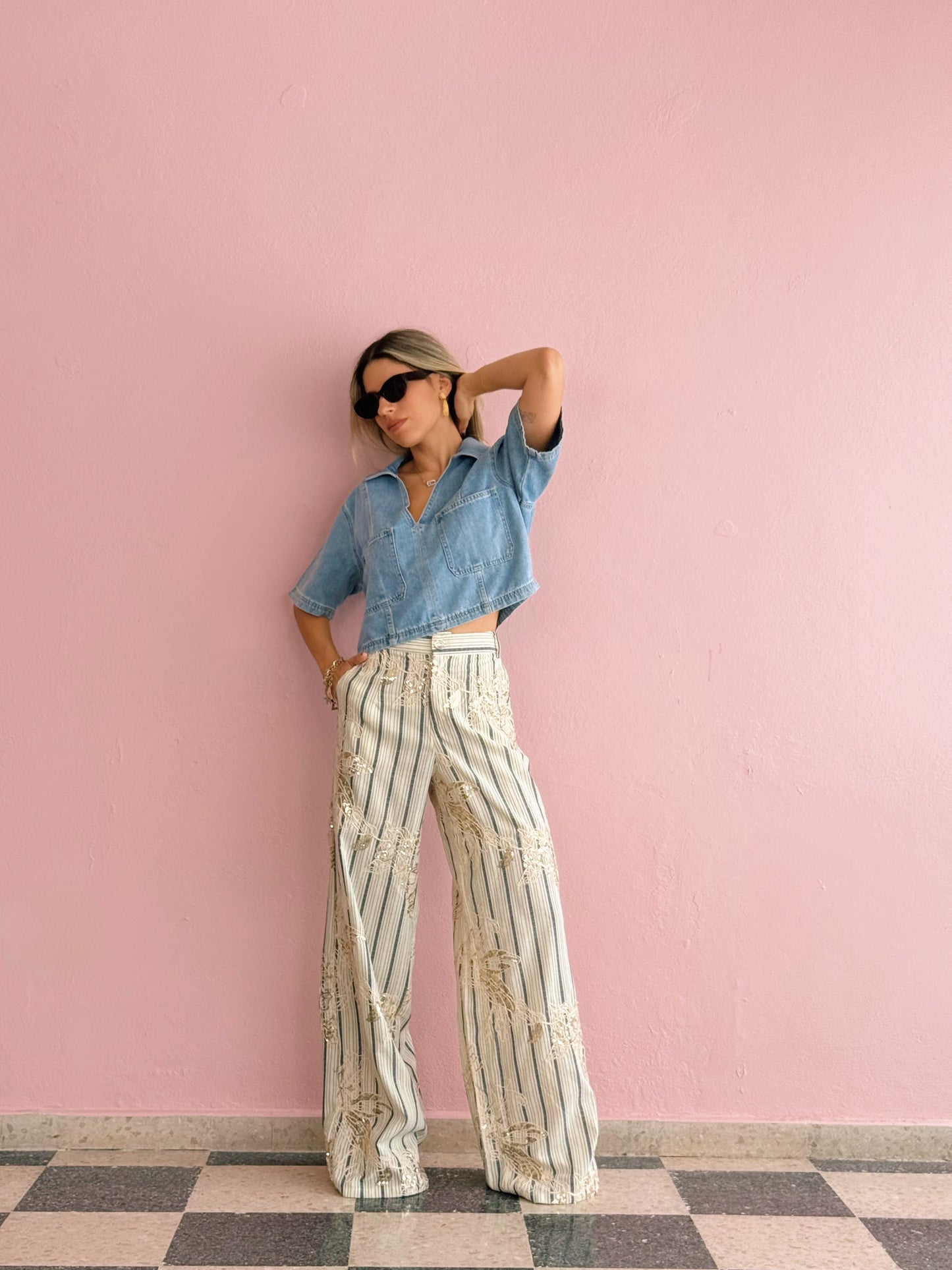 Embroidered Sequin Pants