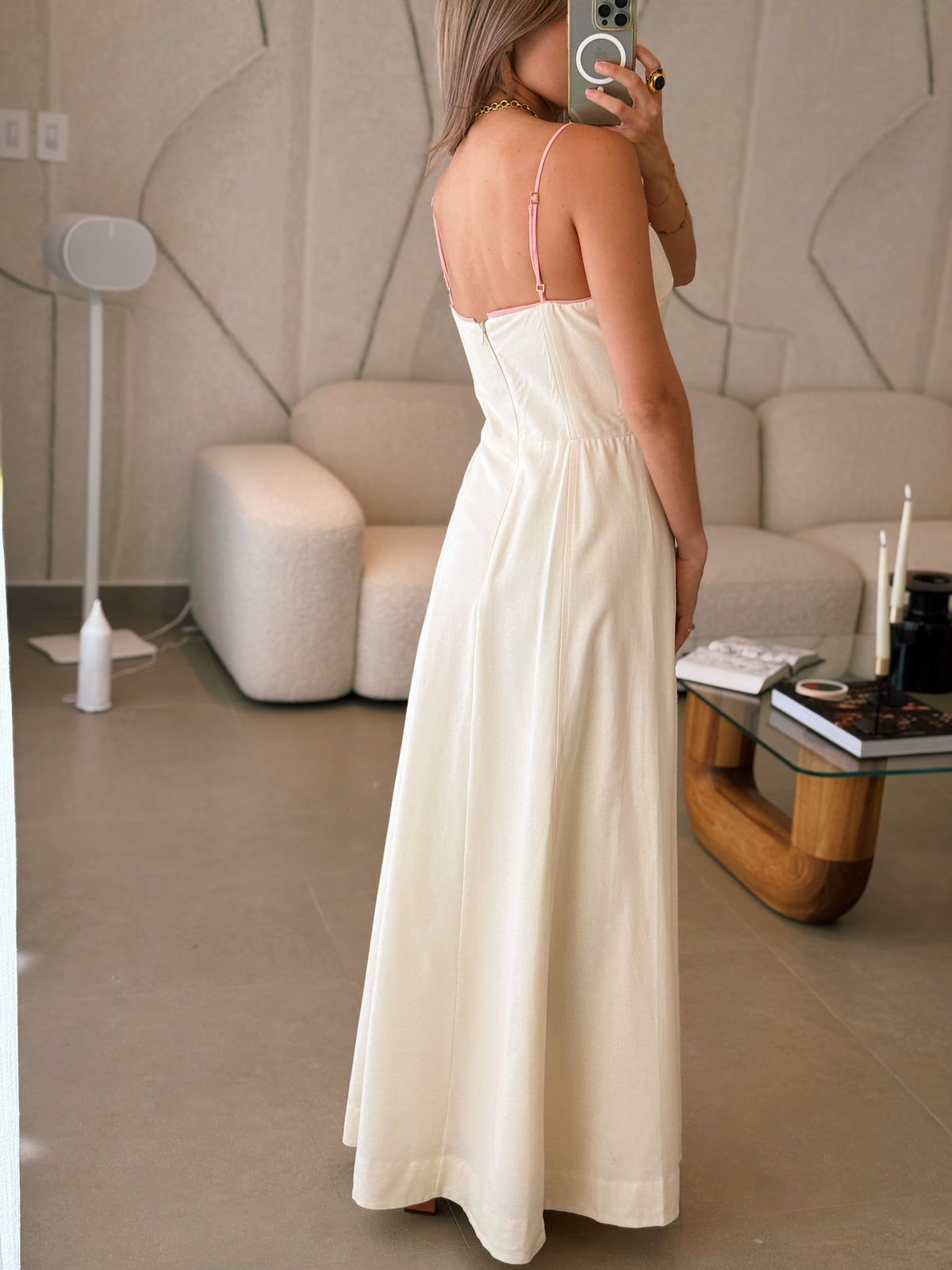 Off-White Embroidered Linen Maxi Dress