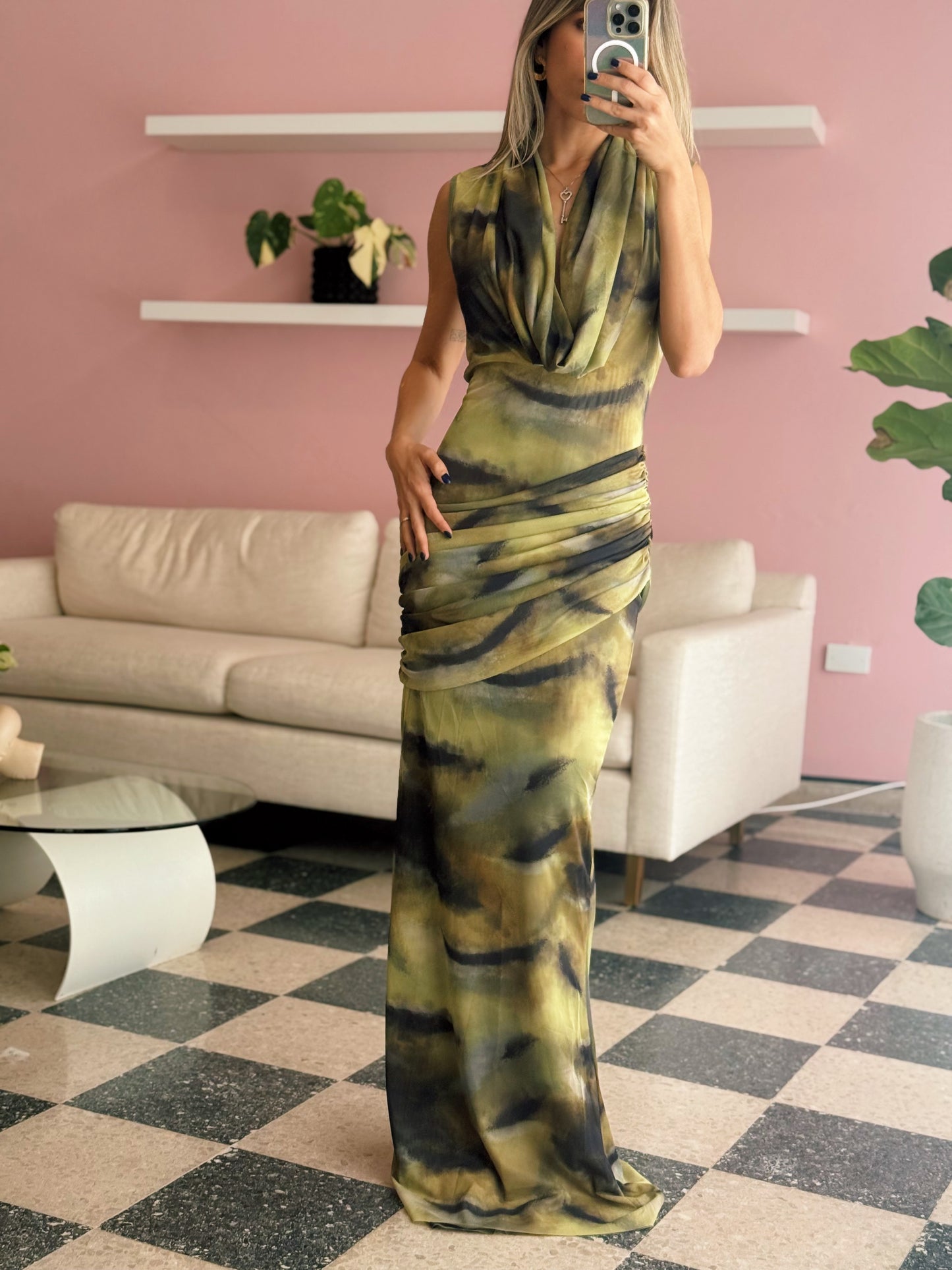 Hot Nights Mesh Cowl Dress