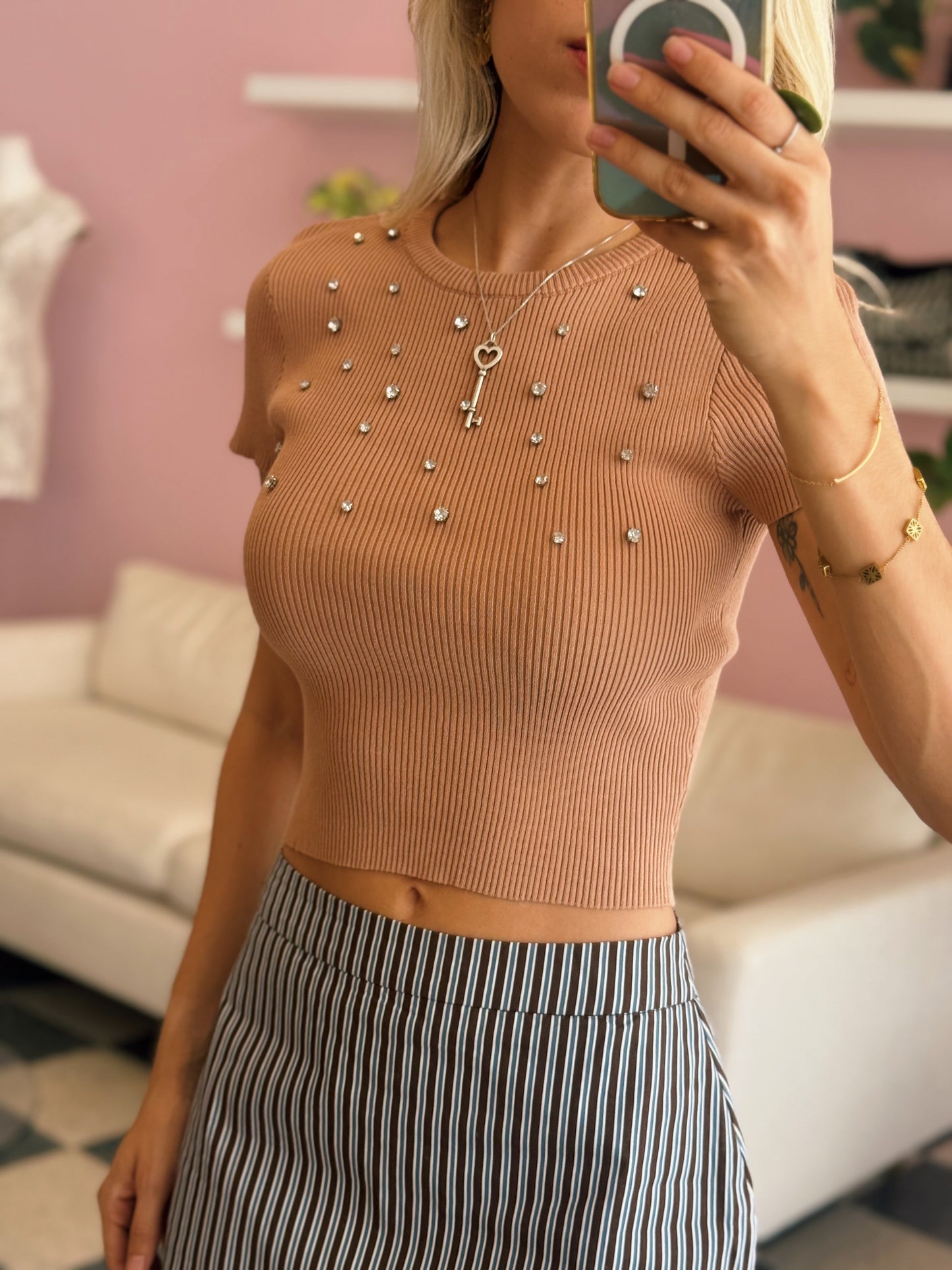 Tan Rhinestone Top
