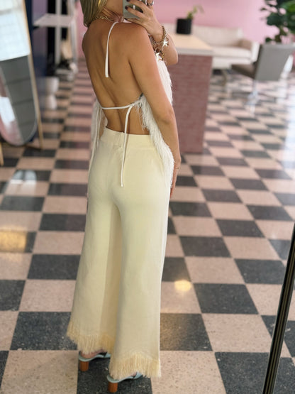 Ecru Fringed Pants