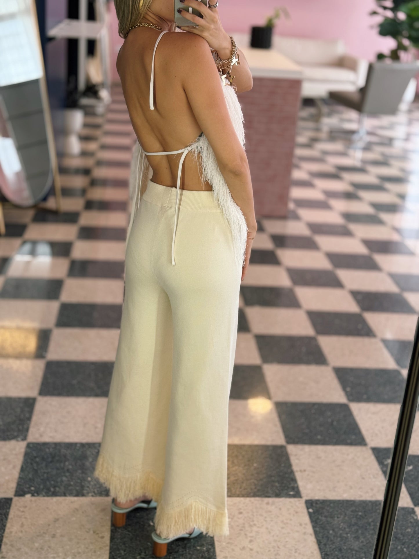 Ecru Fringed Pants