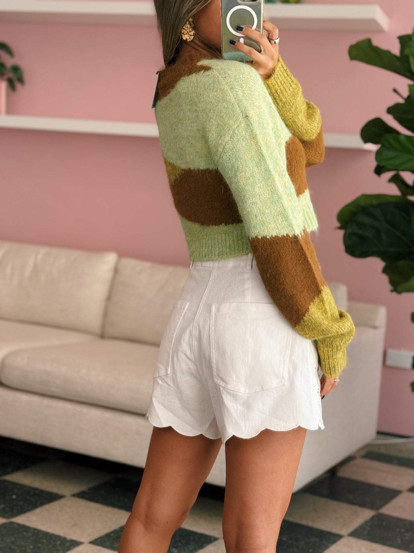 White Embroidered Scallop Shorts