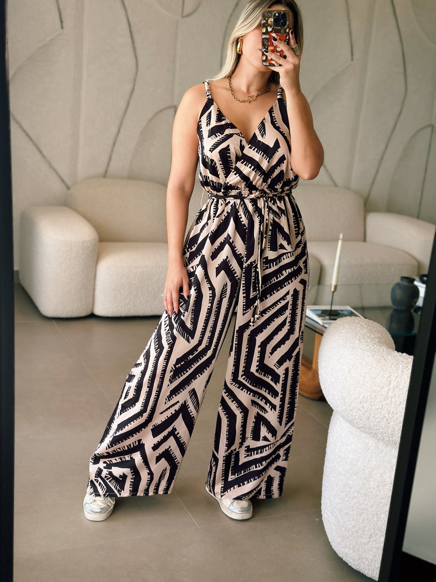 Abstract Black Taupe Jumpsuit