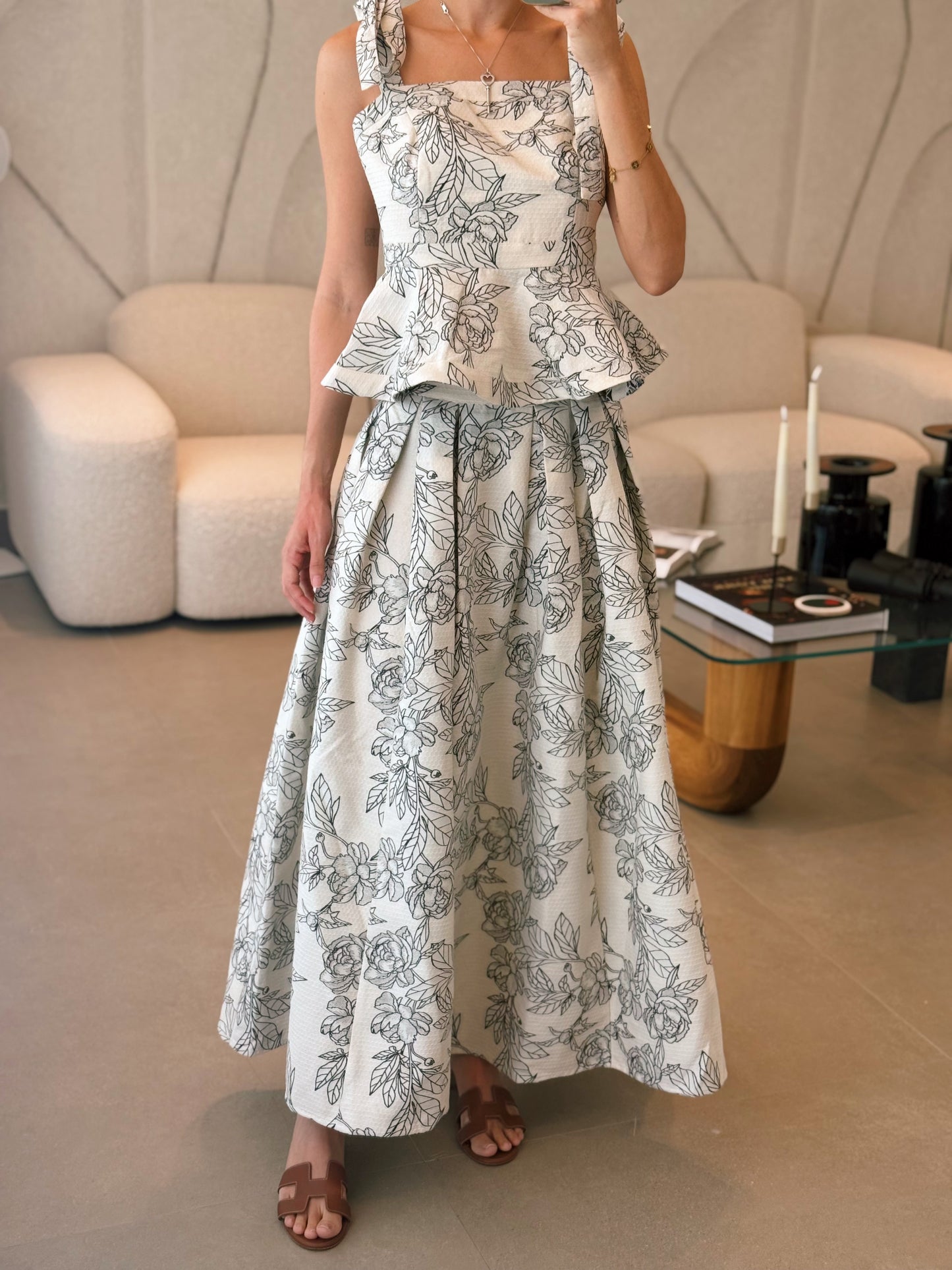 Jacquard Peplum Top & Skirt Set