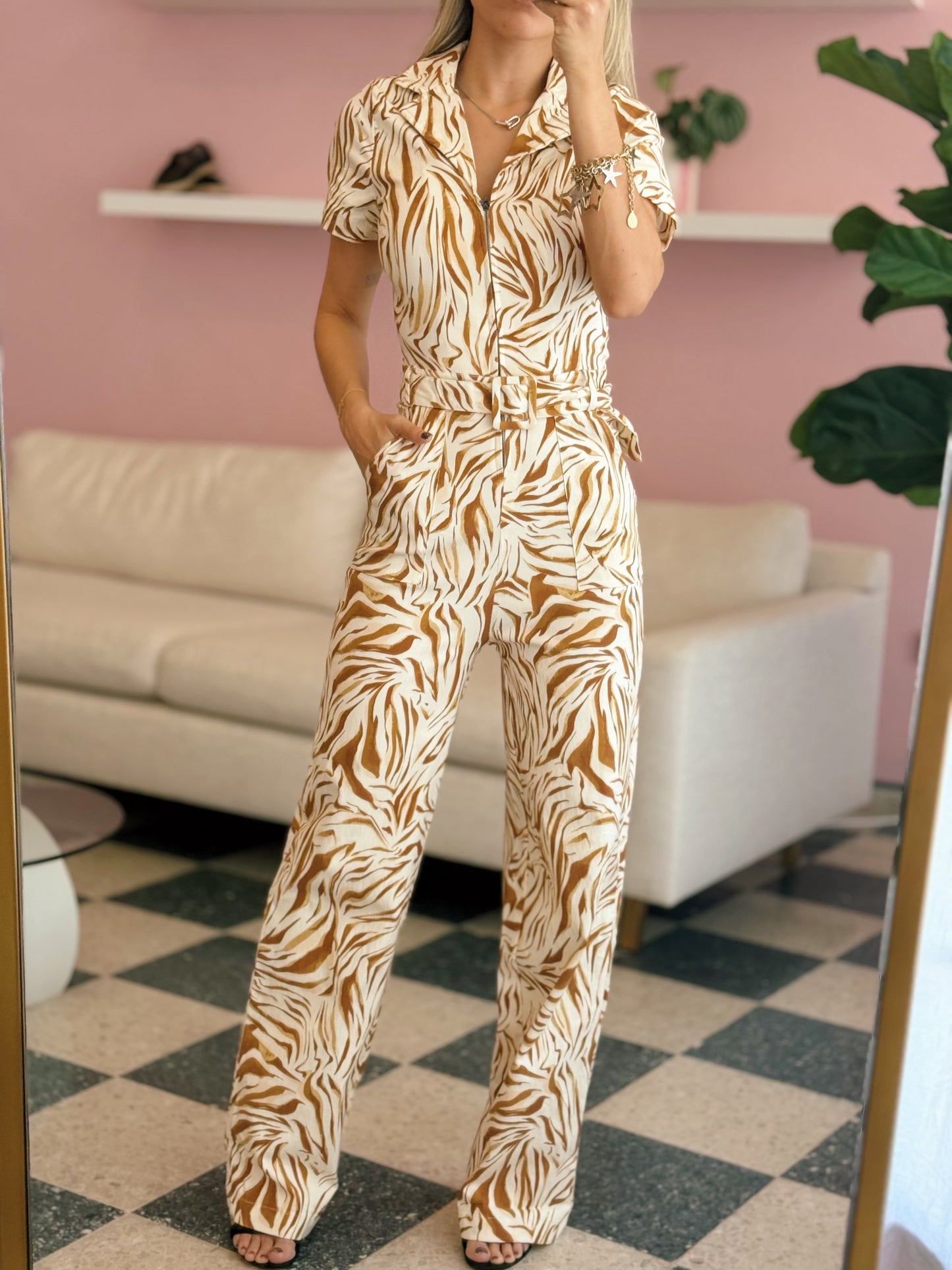 Zip Up Belted Jumpsuit