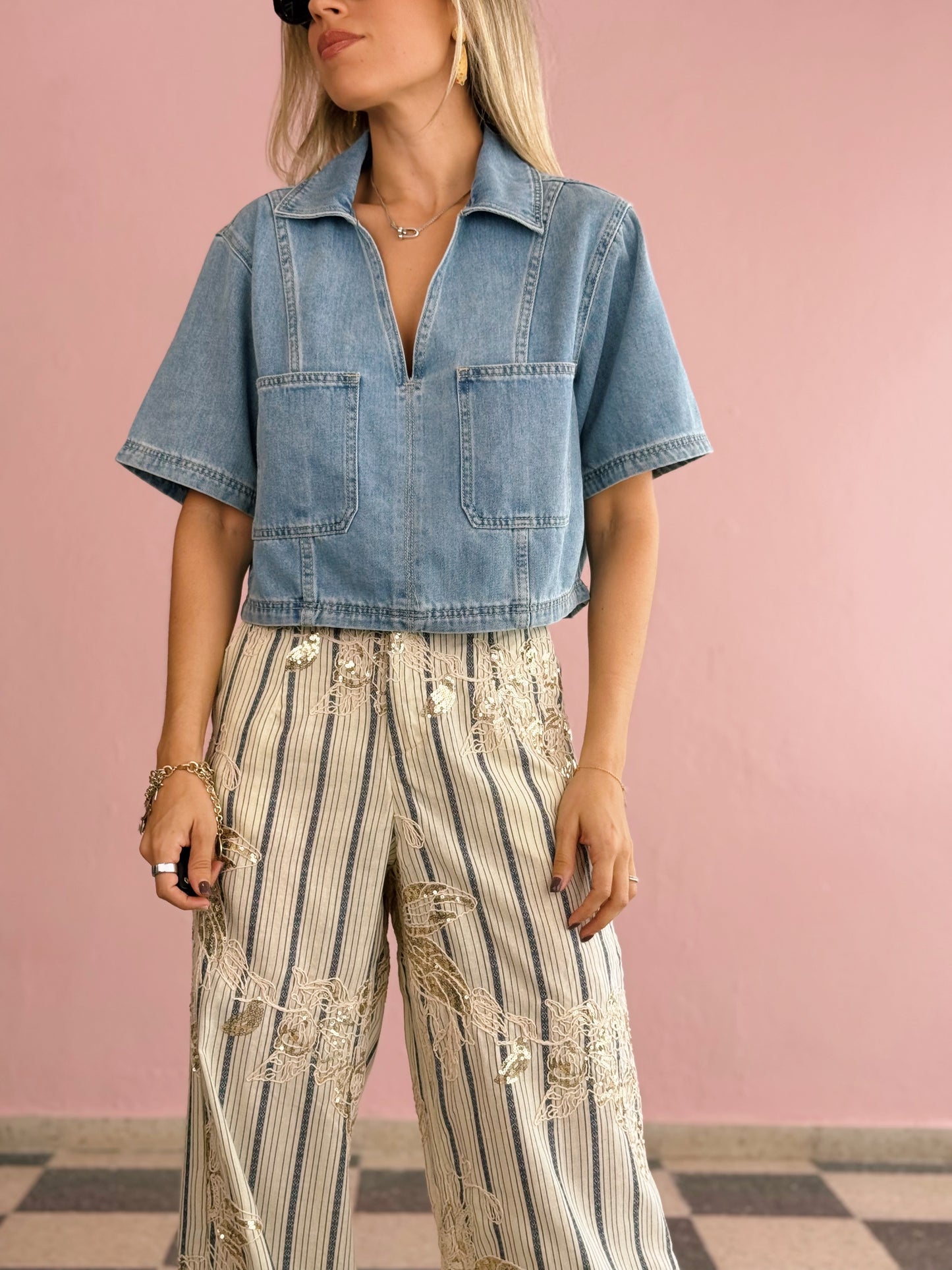 Denim Short Sleeve Comfy Top